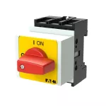 P1-25/IVS-RT Przełącznik Zał.-Wył., 3 bieg., 25 A, funkcja awaryjnego zatrzymania, montaż na szynę TH, pokrętło czerwono-żółte bez możliwości blokady