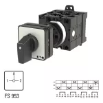 T3-4-8294/Z Przełącznik zasilania, Styki: 8, 32 A, tabliczka: 1-0-2, 90 °, bez samopowrotu, montaż rozłączny, pokrętło czarne bez możliwości blokady