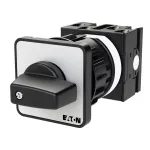 T0-2-8221/EZ Przełącznik zasilania, Styki: 4, 20 A, tabliczka: 1-2, 90 °, bez samopowrotu, montaż natablicowy 22,3 mm, pokrętło czarne bez możliwości blokady