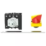 P1-32/M4/N/HI11/K1-PR Rozłącznik główny, 3 bieg. + N + 1 NO + 1 NC, 32 A, funkcja awaryjnego zatrzymania, blok. na kłódkę w pozycji Wył., z 400 mm metalową osią, montaż rozłączny, pokrętło K1 czerwono-żółte z blokadą na kłódkę