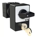 T0-2-1/E/SVA(S) Rozłączniki panikowe, 3 bieg., 20 A, zamek cylindryczny SVA, tabliczka 0-1, 90 °, bez samopowrotu, P, montaż natablicowy, pokrętło czarne z zamkiem cylindrycznym