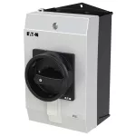 P1-32/I2H/MBS/SVB-SW Rozłącznik główny, 3 bieg., 32A, funkcja awaryjnego zatrzymania, blok. na kłódkę w pozycji Wył., w obudowie ze szkła utwardzanego, z płytą ekranującą MBS, pokrętło czarne z blokadą na kłódkę