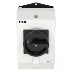 T0-4-15682/I2H/MBS/SVB-SW Rozłącznik główny, 6 bieg.+1NO+1NC, 20A, funkcja awaryjnego zatrzymania, blok. na kłódkę w pozycji Wył., 90°, w obudowie ze szkła utwardzanego, z płytą ekranującą MBS, pokrętło czarne z blokadą na kłódkę