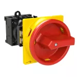 T0-1-8200/V/SVB Rozłącznik główny, 1 bieg., 20 A, funkcja awaryjnego zatrzymania, 90 °, blok. na kłódkę w pozycji Wył., montaż rozłączny, pokrętło czerwono-żółte z blokadą na kłódkę