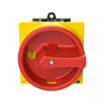 T0-1-8200/V/SVB Rozłącznik główny, 1 bieg., 20 A, funkcja awaryjnego zatrzymania, 90 °, blok. na kłódkę w pozycji Wył., montaż rozłączny, pokrętło czerwono-żółte z blokadą na kłódkę