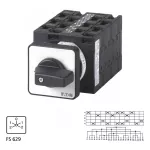 T3-6-15866/E Przełącznik nawrotny, 2 prędkości, Styki: 12, 32 A, tabliczka: 2-1-0-1-2, 60 °, bez samopowrotu, montaż natablicowy, pokrętło czarne bez możliwości blokady