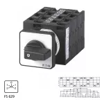 T3-6-15866/E Przełącznik nawrotny, 2 prędkości, Styki: 12, 32 A, tabliczka: 2-1-0-1-2, 60 °, bez samopowrotu, montaż natablicowy, pokrętło czarne bez możliwości blokady
