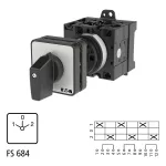 T3-3-8212/Z Przełącznik zasilania, Styki: 6, 32 A, tabliczka: 1-0-2, 60 °, bez samopowrotu, montaż rozłączny, pokrętło czarne bez możliwości blokady