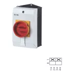 T3-1-102/I2/SVB Przełącznik Zał.-Wył., 2 bieg., 32 A, 90 °, w obudowie IP65, pokrętło czerwono-żółte z blokadą na kłódkę