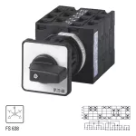 T3-5-15876/EZ Przełącznik nawrotny gwiazda-trójkąt, Styki: 10, 32 A, tabliczka: D-Y-0-Y-D, 60 °, bez samopowrotu, montaż natablicowy 22,3 mm, pokrętło czarne bez możliwości blokady