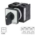 T3-3-8451/E Przełącznik zasilania, Styki: 6, 32 A, tabliczka: 0-1-2, 60 °, bez samopowrotu, montaż natablicowy, pokrętło czarne bez możliwości blokady