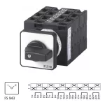 T3-6-8370/E Przełącznik zasilania, Styki: 12, 32 A, tabliczka: 1-2, 90 °, bez samopowrotu, montaż natablicowy, pokrętło czarne bez możliwości blokady