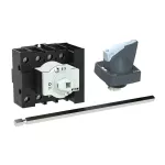 P1-25/M4/N/HI11/K1-PG Rozłącznik główny, 3 bieg. + N + 1 NO + 1 NC, 25 A, funkcja awaryjnego zatrzymania , blok. na kłódkę w pozycji Wył., z 400 mm metalową osią, montaż rozłączny, pokrętło K1 szare z blokadą na kłódkę