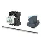 P1-32/M4/K1-PG Rozłącznik główny, 3 bieg., 32 A, funkcja awaryjnego zatrzymania , blok. na kłódkę w pozycji Wył., z 400 mm metalową osią, montaż rozłączny, pokrętło K1 szare z blokadą na kłódkę