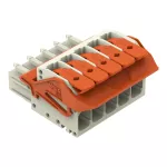1-przewodowe gniazdo; dźwignia; Push-in CAGE CLAMP®; 10 mm²; raster 7,62 mm; 5-bieg.; 100% ochrony przed błędnym wetknięciem; środkowy zaczep ryglujący; 10,00 mm²; jasnoszary