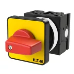 T0-2-1/E-RT Przełącznik Zał.-Wył., 3 bieg., 20 A, funkcja awaryjnego zatrzymania, 90 °, montaż natablicowy, pokrętło czerwono-żółte bez możliwości blokady