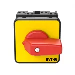 T0-2-1/E-RT Przełącznik Zał.-Wył., 3 bieg., 20 A, funkcja awaryjnego zatrzymania, 90 °, montaż natablicowy, pokrętło czerwono-żółte bez możliwości blokady