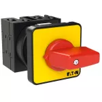T0-2-1/E-RT Przełącznik Zał.-Wył., 3 bieg., 20 A, funkcja awaryjnego zatrzymania, 90 °, montaż natablicowy, pokrętło czerwono-żółte bez możliwości blokady