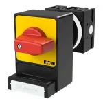 T0-2-1/E/SVC(S)-RT Rozłączniki panikowe, 3 bieg., 20 A, z zamknięciem na kłódkę SVC, tabliczka 0-1, 90 °, bez samopowrotu, P, montaż natablicowy, pokrętło czerwono-żółte z zamknięciem na kłódkę