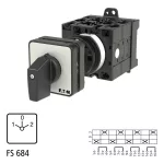 T3-4-8213/Z Przełącznik zasilania, Styki: 8, 32 A, tabliczka: 1-0-2, 60 °, bez samopowrotu, montaż rozłączny, pokrętło czarne bez możliwości blokady
