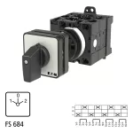 T3-4-8213/Z Przełącznik zasilania, Styki: 8, 32 A, tabliczka: 1-0-2, 60 °, bez samopowrotu, montaż rozłączny, pokrętło czarne bez możliwości blokady