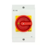 P1-25/I2H/MBS/SVB/HI11 Rozłącznik główny, 3 bieg.+1NO+1NC, 25A, funkcja awaryjnego zatrzymania, blok. na kłódkę w pozycji Wył., w obudowie ze szkła utwardzanego, z płytą ekranującą MBS, pokrętło czerwono-żółte z blokadą na kłódkę