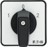 T0-4-8441/E Przełącznik liczby biegunów, Styki: 8, 20 A, układ Dahlandera, 2 prędkości, tabliczka: 1-0-2, 60 °, bez samopowrotu, montaż natablicowy, pokrętło czarne bez możliwości blokady