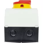 T0-2-15679/I2H/MBS/SVB Rozłącznik główny, 3 bieg.+1NO, 20A, funkcja awaryjnego zatrzymania, blok. na kłódkę w pozycji Wył., 90°, w obudowie ze szkła utwardzanego, z płytą ekranującą MBS, pokrętło czerwono-żółte z blokadą na kłódkę