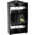 T0-2-15679/I2H/MBS/SVB Rozłącznik główny, 3 bieg.+1NO, 20A, funkcja awaryjnego zatrzymania, blok. na kłódkę w pozycji Wył., 90°, w obudowie ze szkła utwardzanego, z płytą ekranującą MBS, pokrętło czerwono-żółte z blokadą na kłódkę