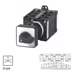 T3-6-15866/Z Przełącznik nawrotny, 2 prędkości, Styki: 12, 32 A, tabliczka: 2-1-0-1-2, 60 °, bez samopowrotu, montaż rozłączny, pokrętło czarne bez możliwości blokady