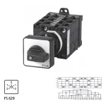 T3-6-15866/Z Przełącznik nawrotny, 2 prędkości, Styki: 12, 32 A, tabliczka: 2-1-0-1-2, 60 °, bez samopowrotu, montaż rozłączny, pokrętło czarne bez możliwości blokady