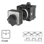 T3-3-8451/Z Przełącznik zasilania, Styki: 6, 32 A, tabliczka: 0-1-2, 60 °, bez samopowrotu, montaż rozłączny, pokrętło czarne bez możliwości blokady