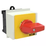 T0-1-8200/IVS-RT Przełącznik Zał.-Wył., 1 bieg., 20 A, funkcja awaryjnego zatrzymania, 90 °, montaż na szynę TH, pokrętło czerwono-żółte bez możliwości blokady