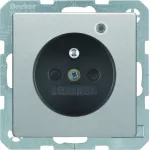 Q.x Gniazdo z uz. z diodą kontrolną LED, z podwyż. ochr. st., alu aks, lak