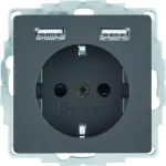 Q.x Gniazdo SCHUKO z gniazdem ładowania USB 2,4 A; samozaciski; antracyt aksamit