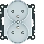 lumina Gniazdo z uziemieniem podwójne z przesłoną styków srebrny