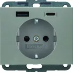 K.5 Gniazdo SCHUKO z ładowarką USB A+C 20W PD, stal szlachetna lakierowana