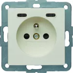 B.x Gniazdo z uziemieniem z ładowarką USB C+C 20W PD, kremowy połysk