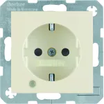 B.Kwadrat Gniazdo SCHUKO z uz., d. kontr. LED i p.opis., krem