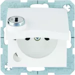 B.Kwadrat Gniazdo z uziemieniem z pokrywą i zamkiem, biały połysk