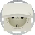 B.Kwadrat Gniazdo SCHUKO z pokrywą i polem opisowym z przysłonami kremowy połysk