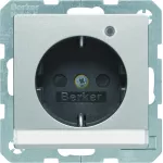 Q.x Gniazdo SCHUKO z lamką kontrolną i polem opisowym, alu aksamit