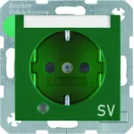 B.Kwadrat Gniazdo SCHUKO z uz., d. kontr. LED i p.opis., nadruk "SV", zielony