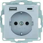 B.x Gniazdo SCHUKO z ładowarką USB A+C 20W PD, alu mat