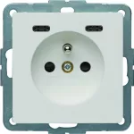 Q.x Gniazdo z uziemieniem z ładowarką USB C+C 20W PD, biały aksamit