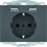 K.1 Gniazdo SCHUKO z gniazdem ładowania USB 2,4 A; samozaciski; antracyt mat