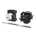 P1-25/M4/SVB-SW Rozłącznik główny, 3 bieg., 25 A, funkcja awaryjnego zatrzymania , blok. na kłódkę w pozycji Wył., z 400 mm metalową osią, montaż rozłączny, pokrętło czarne z blokadą na kłódkę