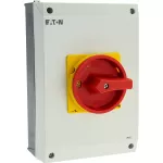 T5B-3-8342/I4/SVB Rozłącznik główny, 6 bieg., 63 A, 90 °, w obudowie IP65, pokrętło czerwono-żółte z blokadą na kłódkę