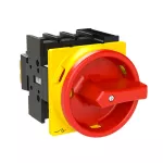 P1-25/EA/SVB/HI11 Rozłącznik główny, 3 bieg. + 1 NO + 1 NC, 25 A, funkcja awaryjnego zatrzymania, blok. na kłódkę w pozycji Wył., montaż natablicowy, pokrętło czerwono-żółte z blokadą na kłódkę