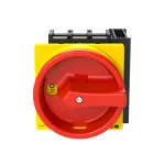 P1-25/EA/SVB/HI11 Rozłącznik główny, 3 bieg. + 1 NO + 1 NC, 25 A, funkcja awaryjnego zatrzymania, blok. na kłódkę w pozycji Wył., montaż natablicowy, pokrętło czerwono-żółte z blokadą na kłódkę